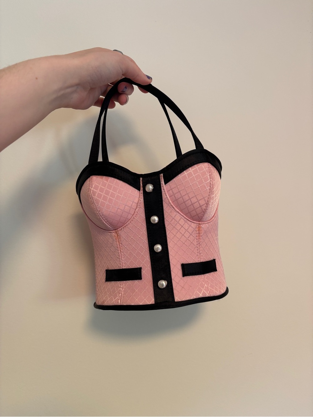 Pink Quilted Bustier Corset Structured Purse